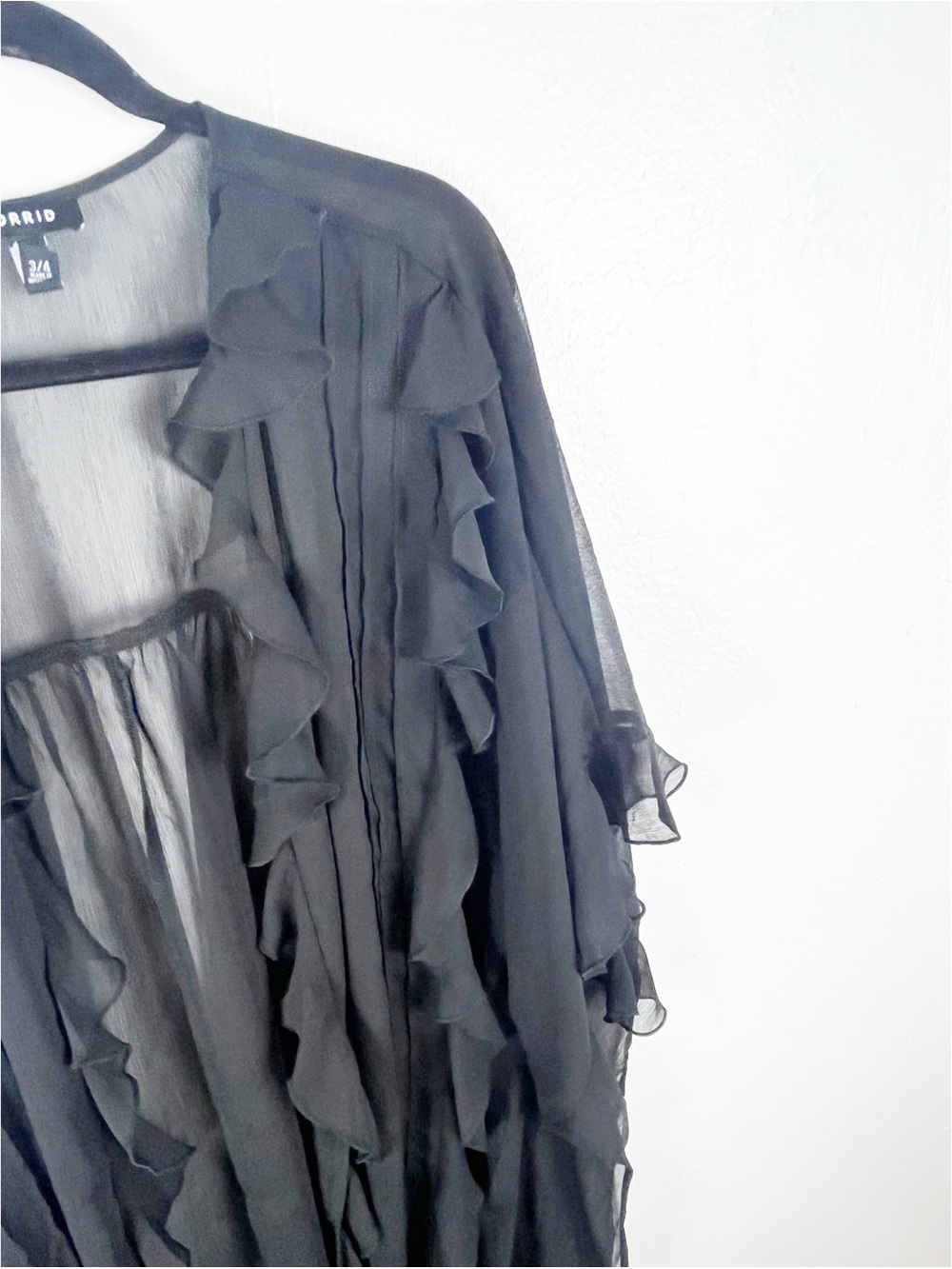 TORRID Black Sheer Ruffle Trim Sleeves Kimono Cardigan Size 3X/4X Boho - Picture 8 of 10